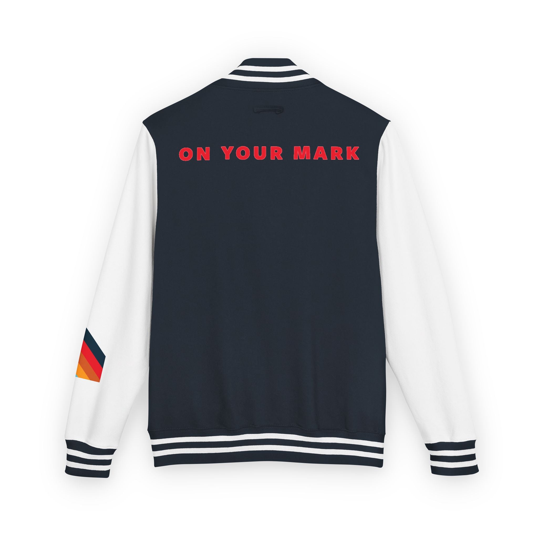 825 On Your Mark Color Stripe and Logo Unisex Heavyweight Letterman Jacket