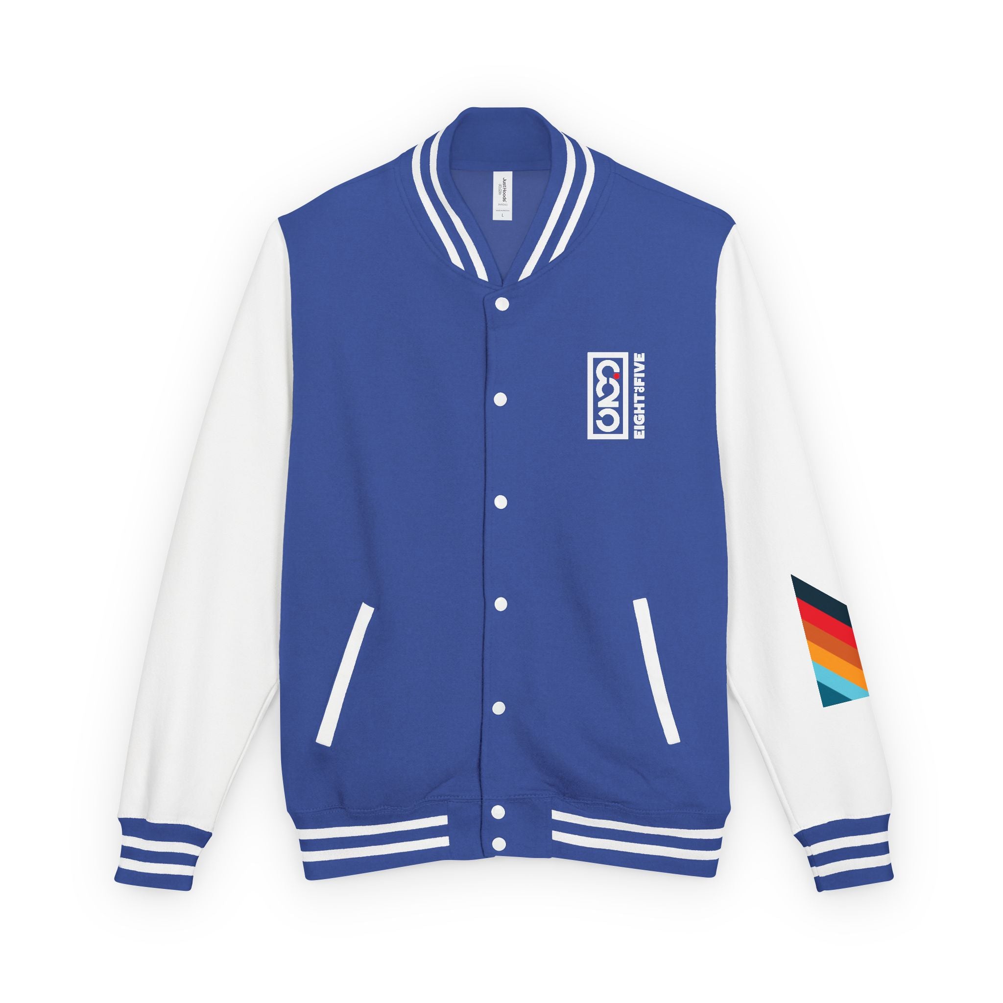 825 On Your Mark Color Stripe and Logo Unisex Heavyweight Letterman Jacket