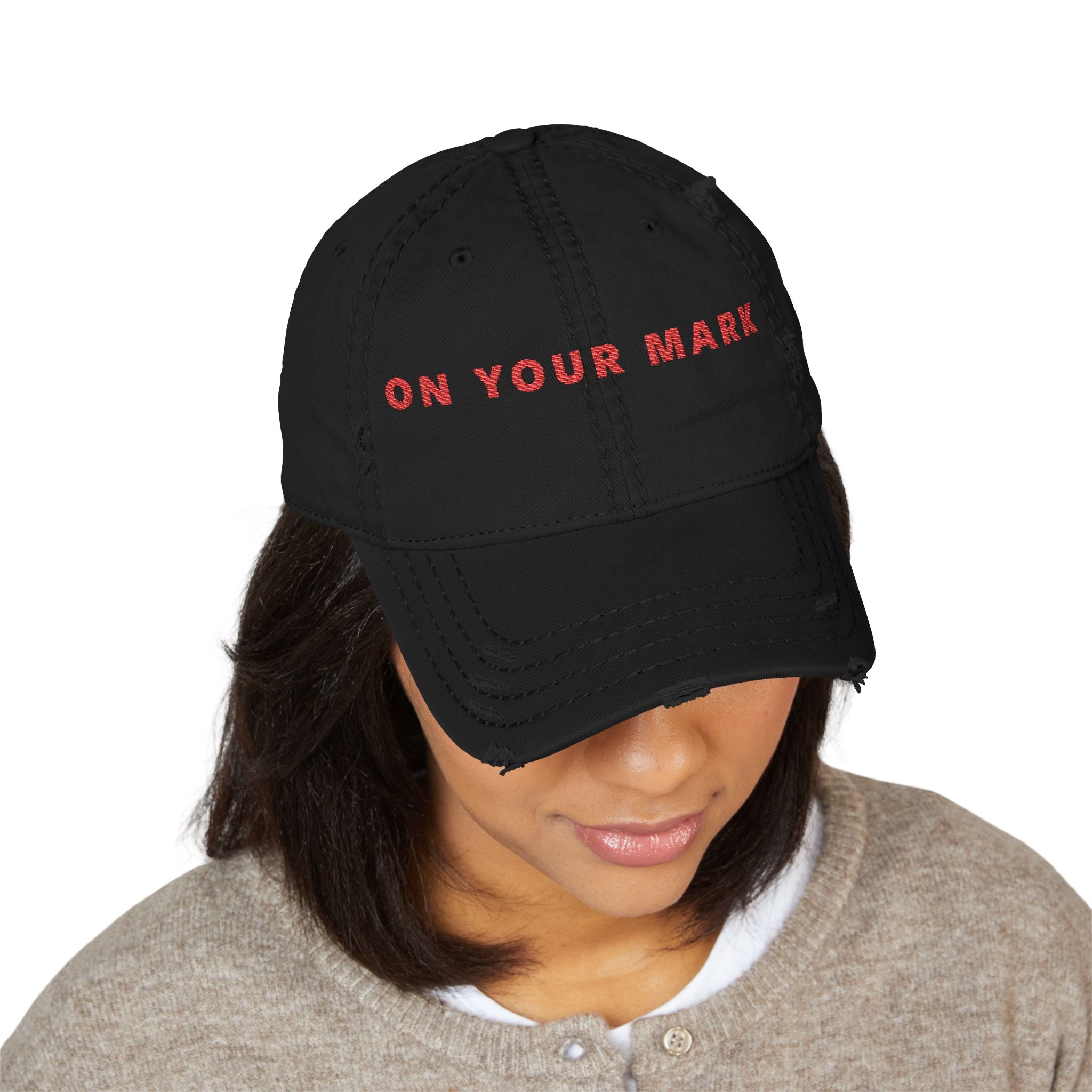 825 On Your Mark Embroidered Distressed Hat