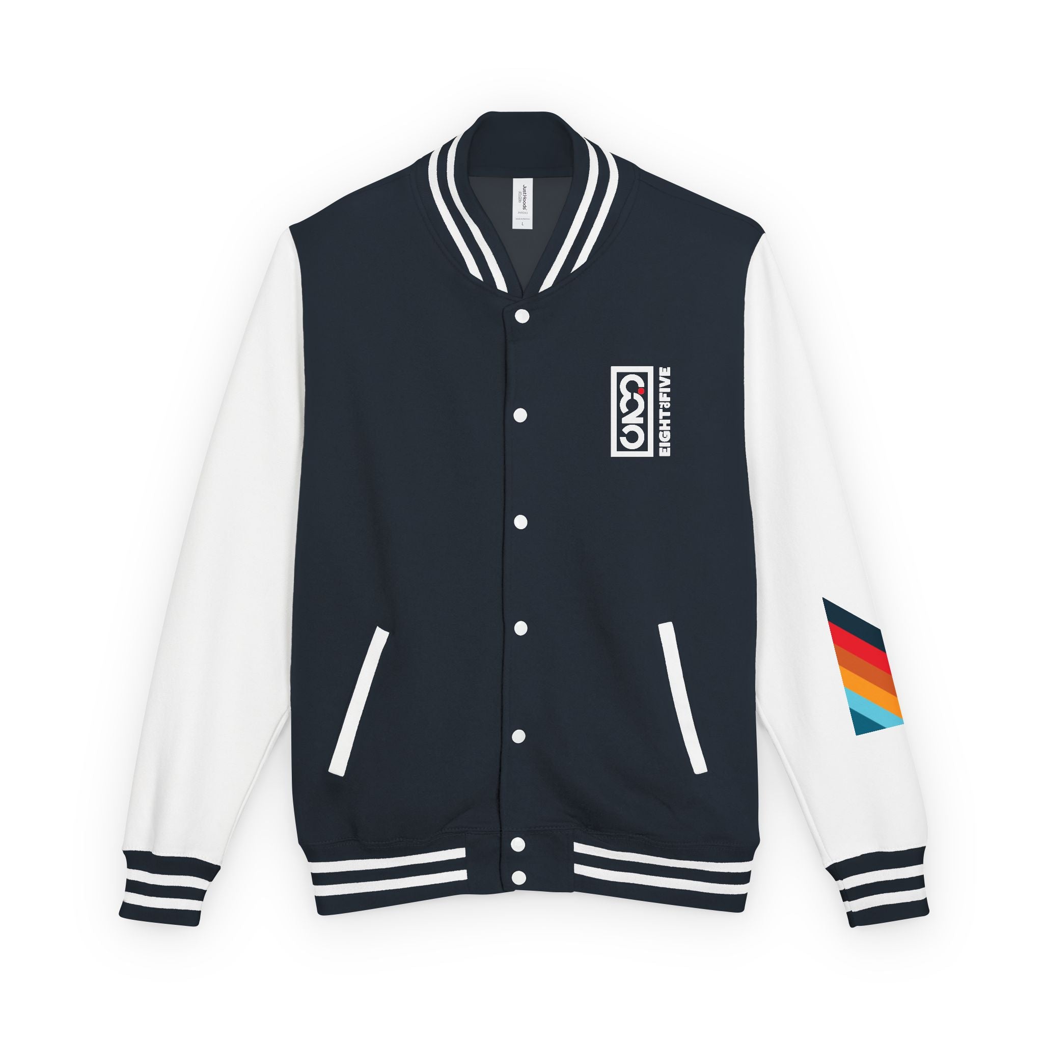 825 On Your Mark Color Stripe and Logo Unisex Heavyweight Letterman Jacket
