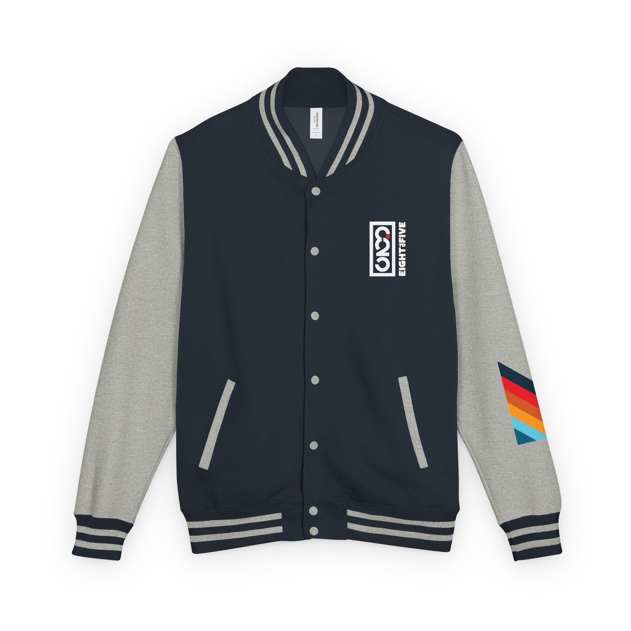825 On Your Mark Color Stripe and Logo Unisex Heavyweight Letterman Jacket