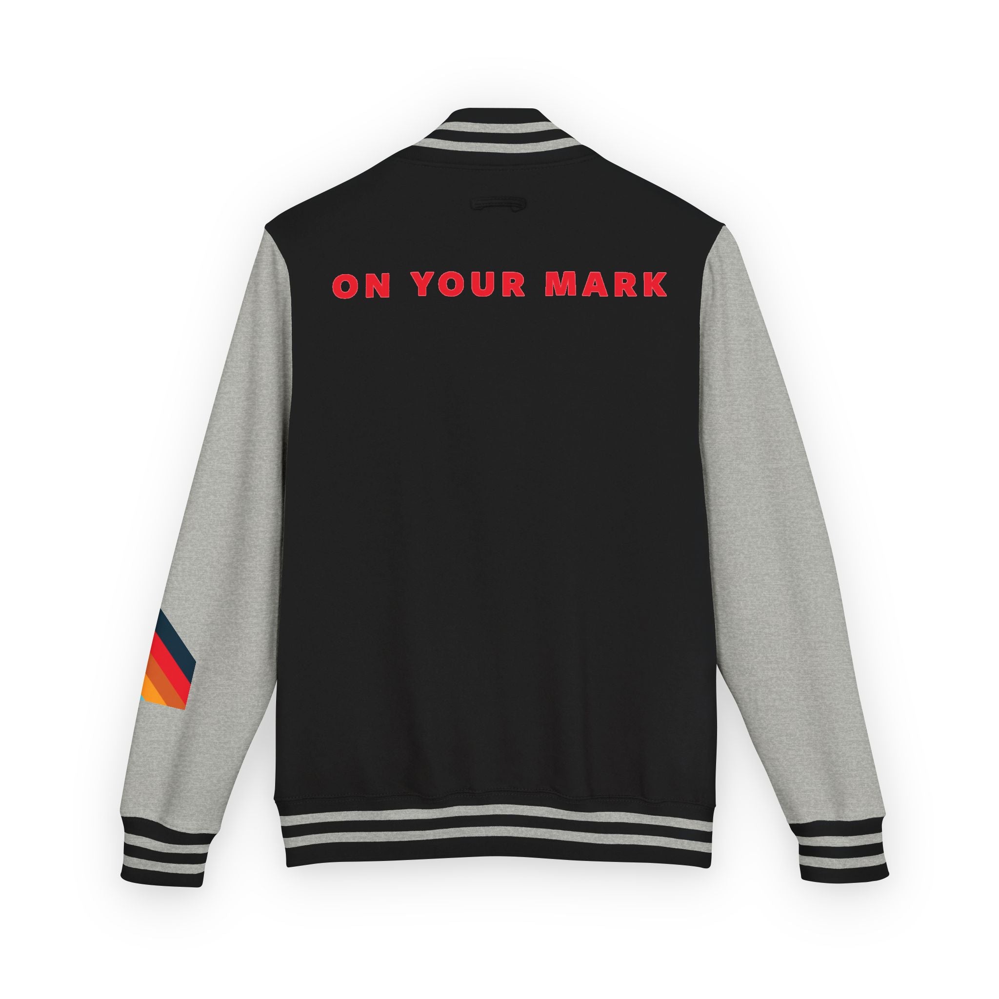 825 On Your Mark Color Stripe and Logo Unisex Heavyweight Letterman Jacket