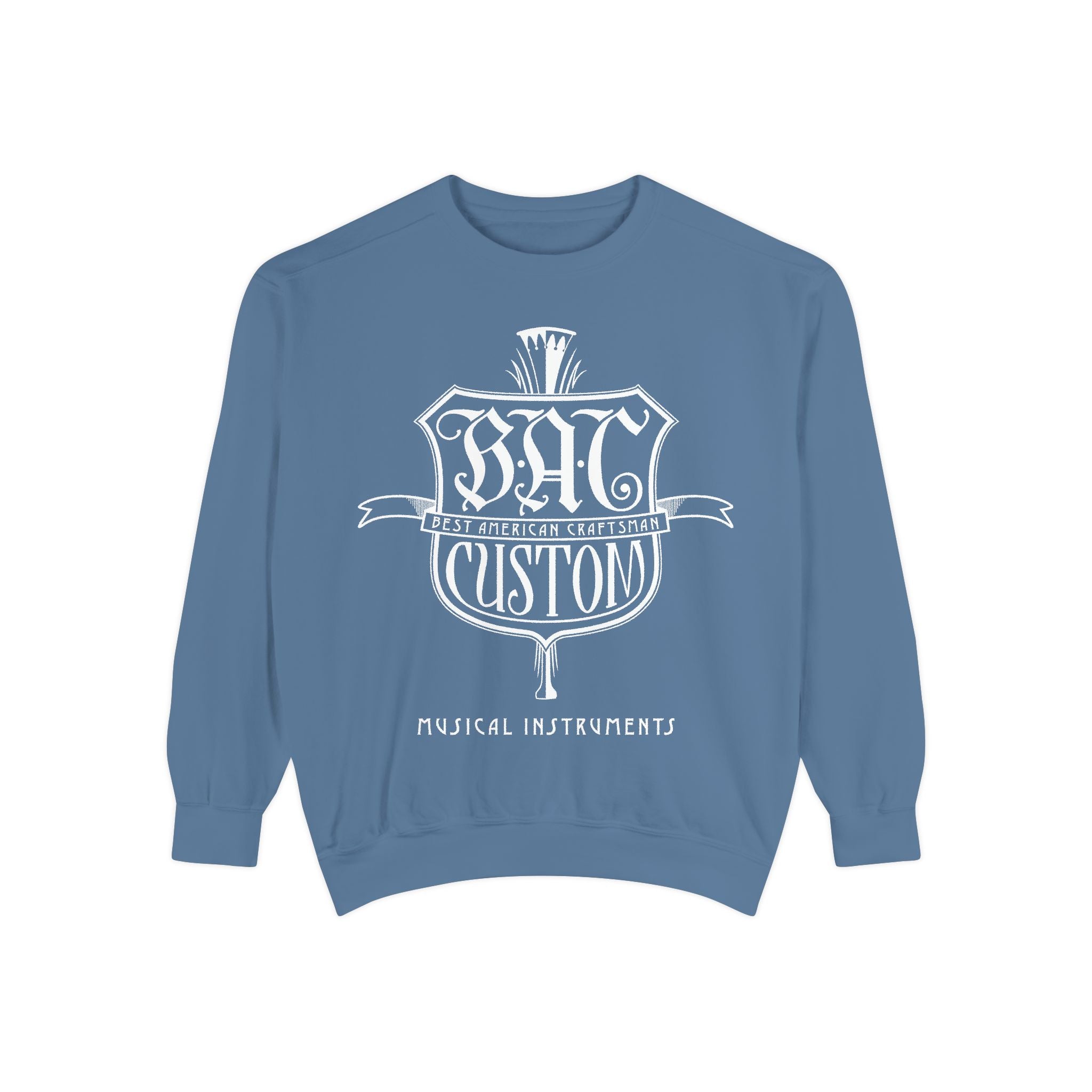 BAC Custom Music Crest Sweatshirt — "Musical Instruments" Garment-Dyed Crewneck