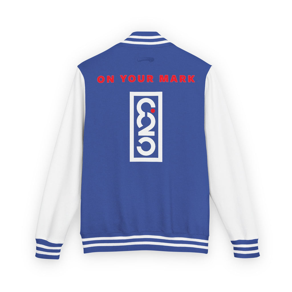 825 On Your Mark Color Stripe and Logo Unisex Heavyweight Letterman Jacket