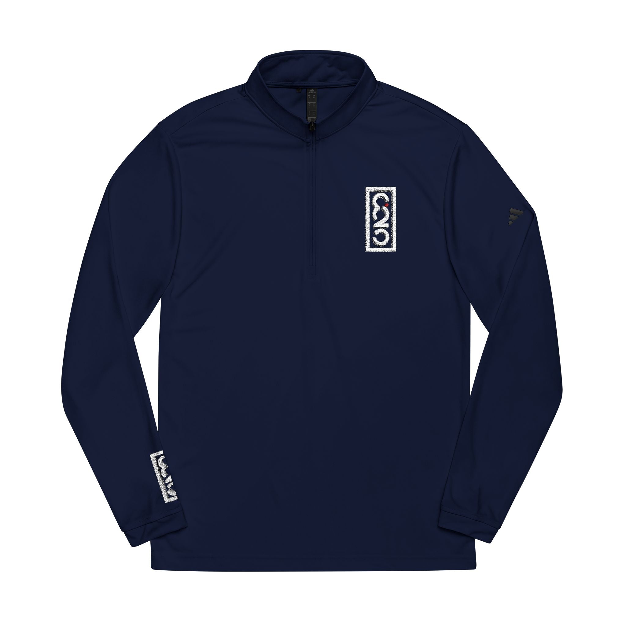 825 White Logo Sleeve/Chest-Embroidered Adidas Quarter-Zip Pullover