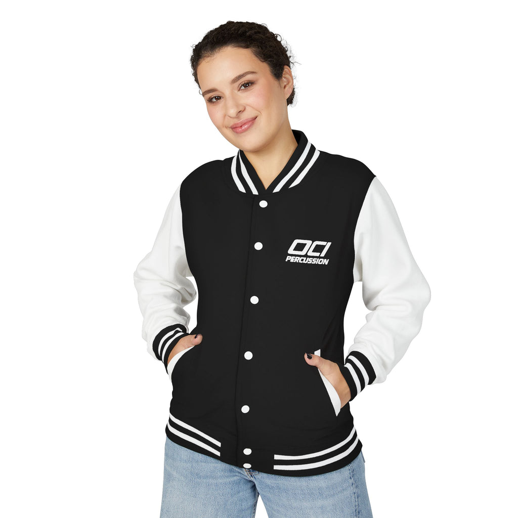 OCI 825 On Your Mark Color Stripe and Logo Unisex Heavyweight Letterman Jacket