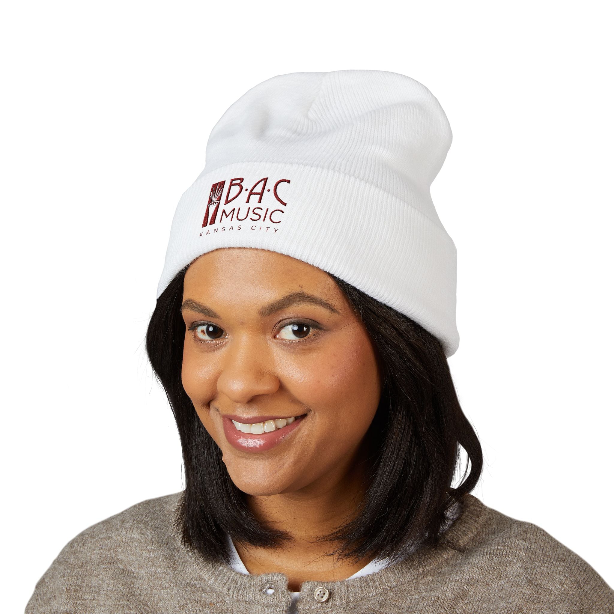 BAC Music Embroidered Cuffed Beanie — College-Style Knit Hat