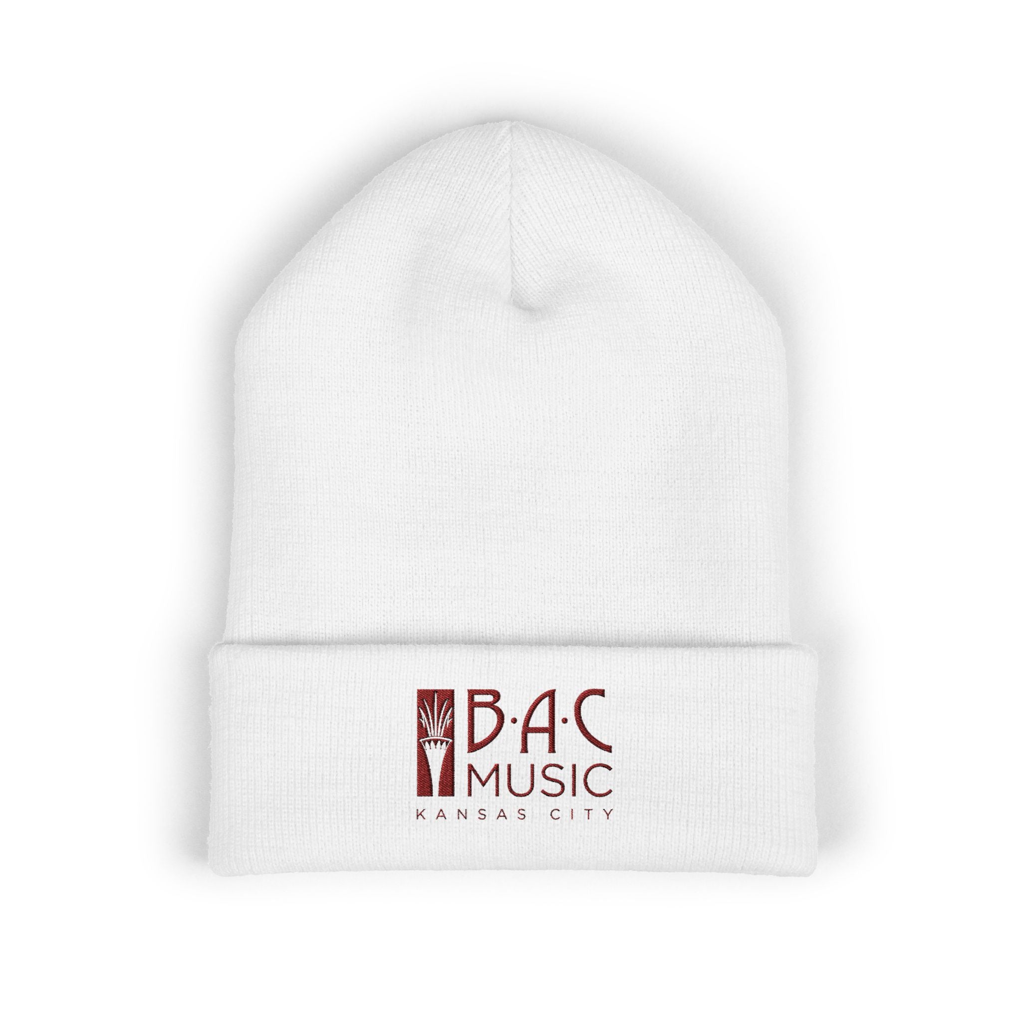 BAC Music Embroidered Cuffed Beanie — College-Style Knit Hat