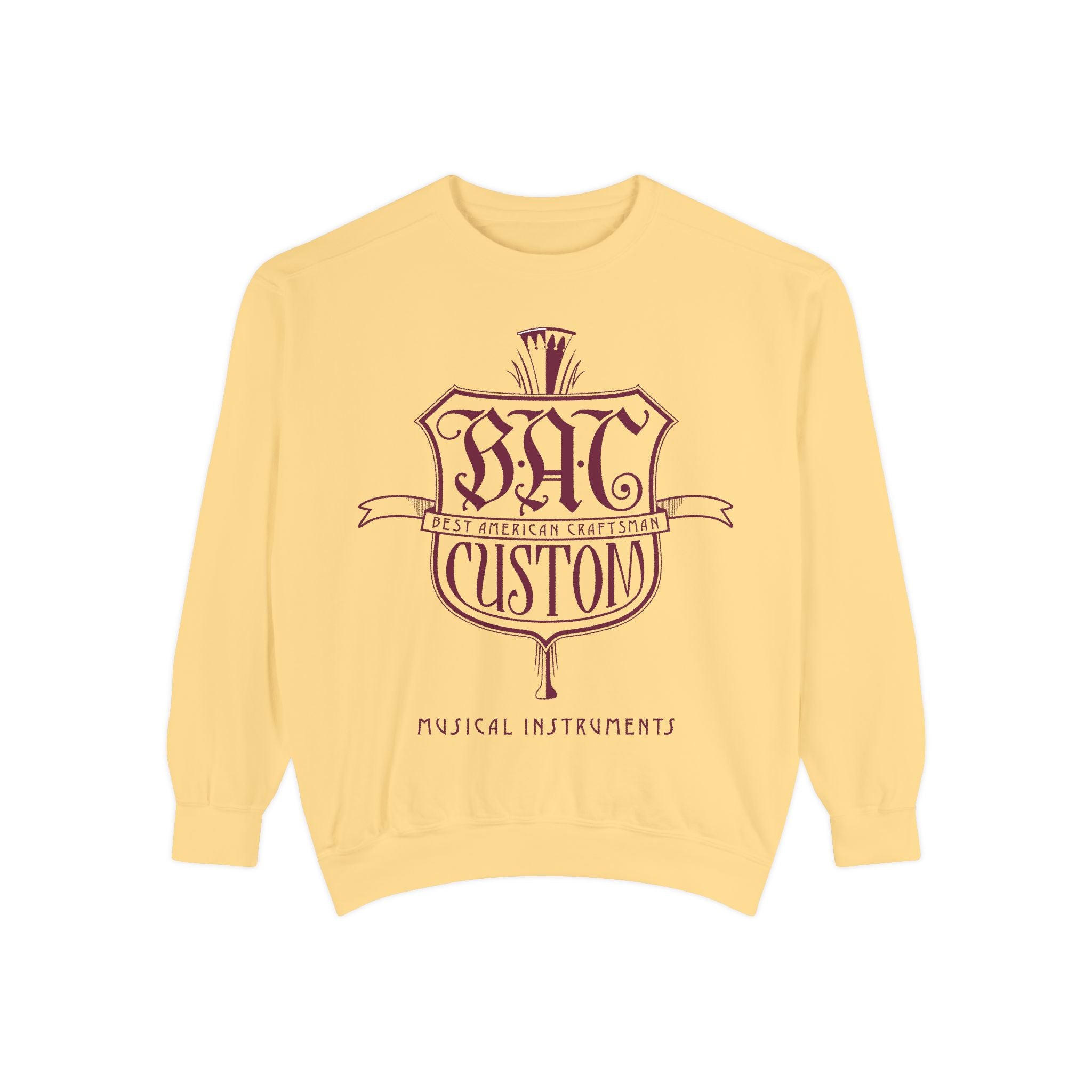 BAC Custom Music Crest Sweatshirt — "Musical Instruments" Garment-Dyed Crewneck