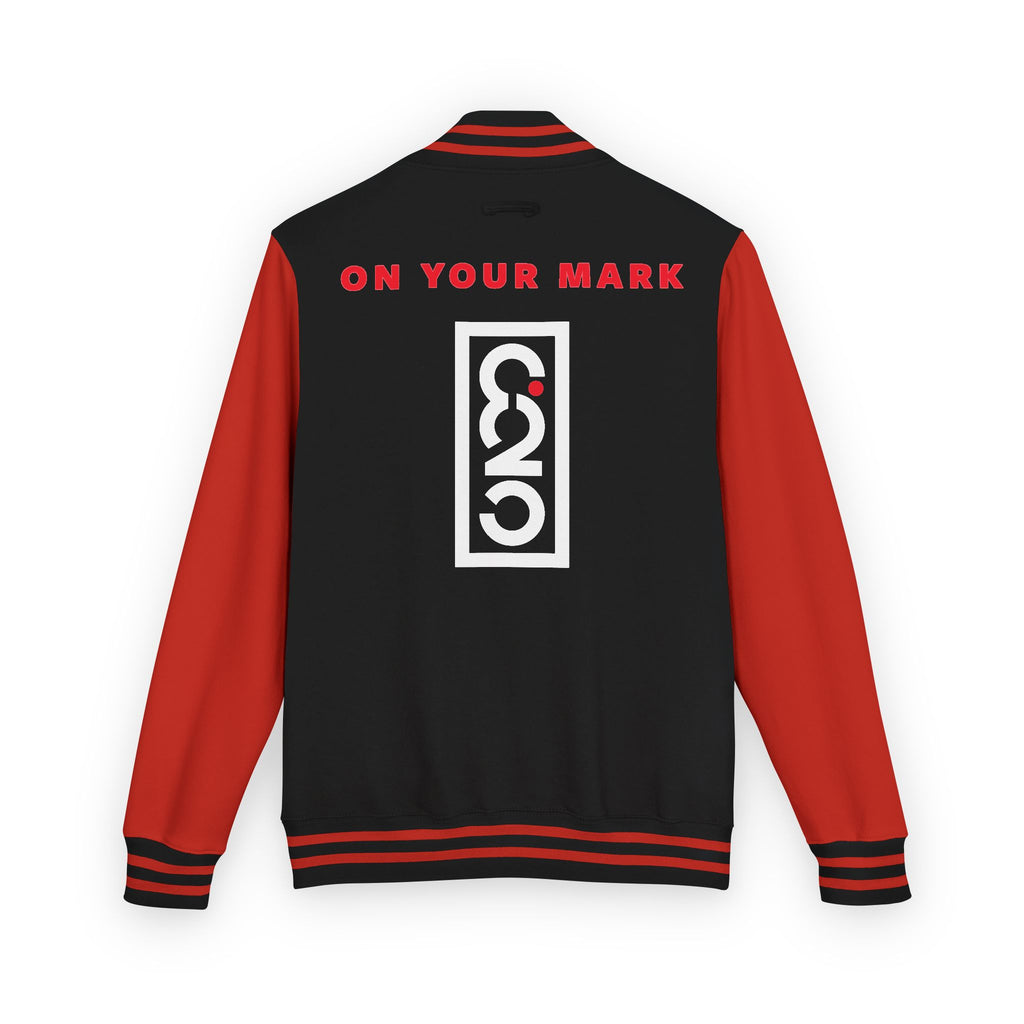 825 On Your Mark Color Stripe and Logo Unisex Heavyweight Letterman Jacket