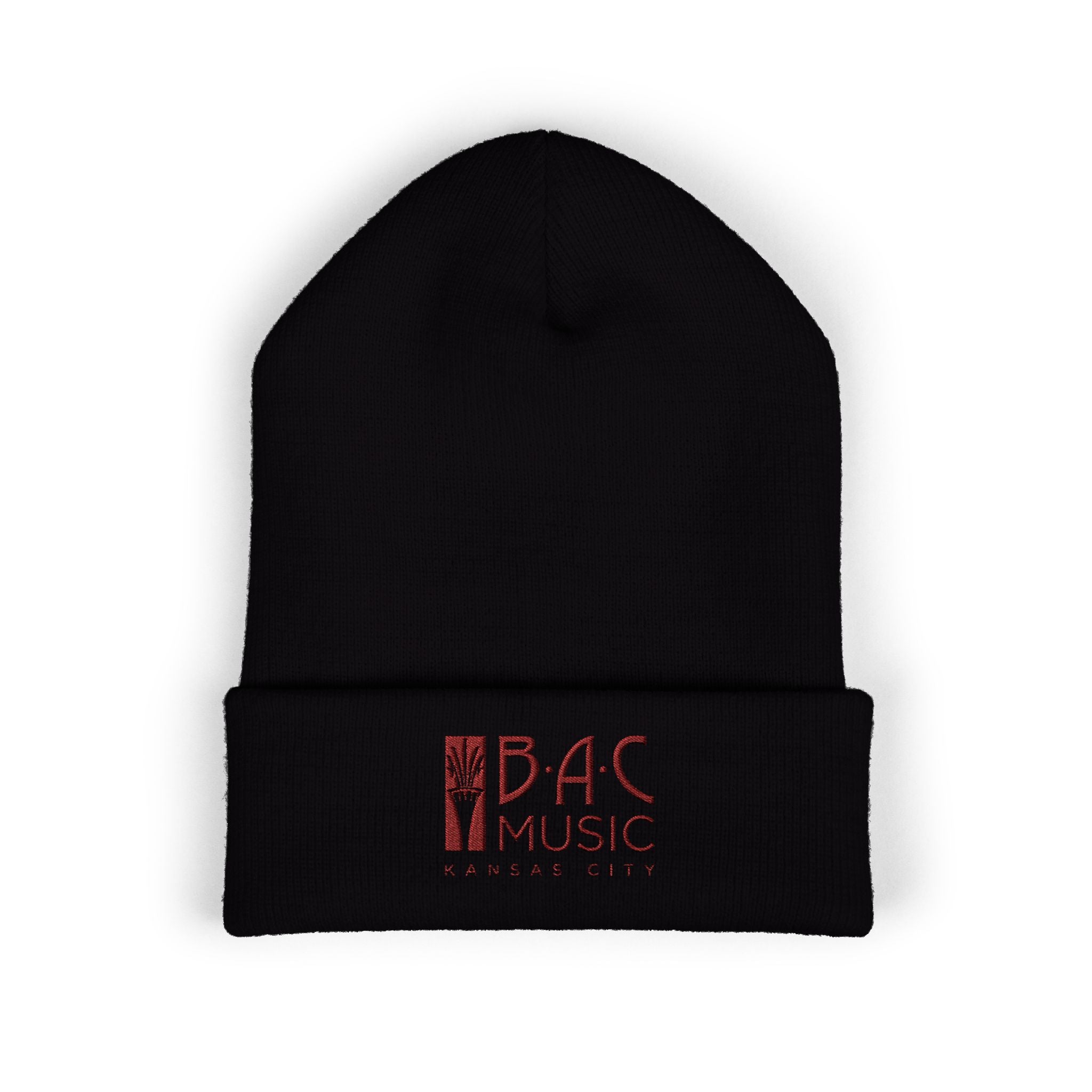 BAC Music Embroidered Cuffed Beanie — College-Style Knit Hat