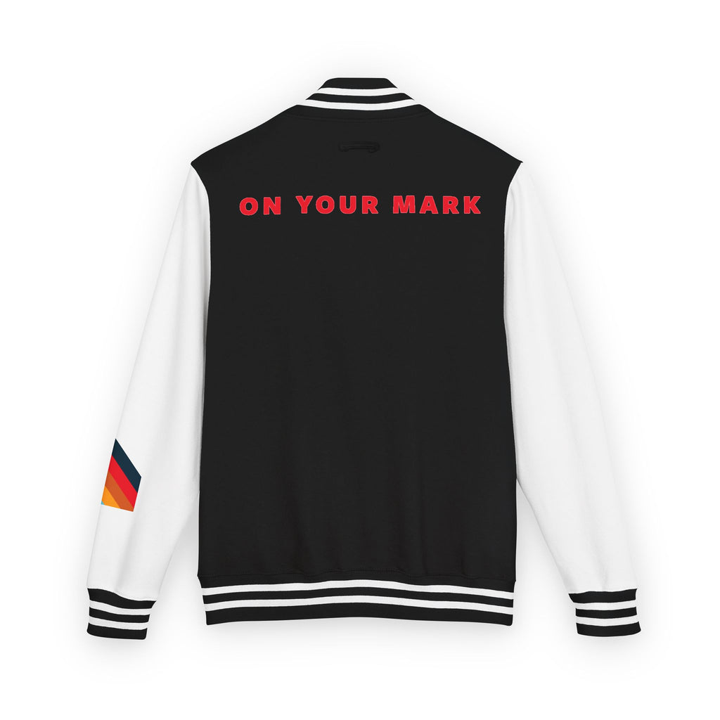 825 On Your Mark Color Stripe and Logo Unisex Heavyweight Letterman Jacket
