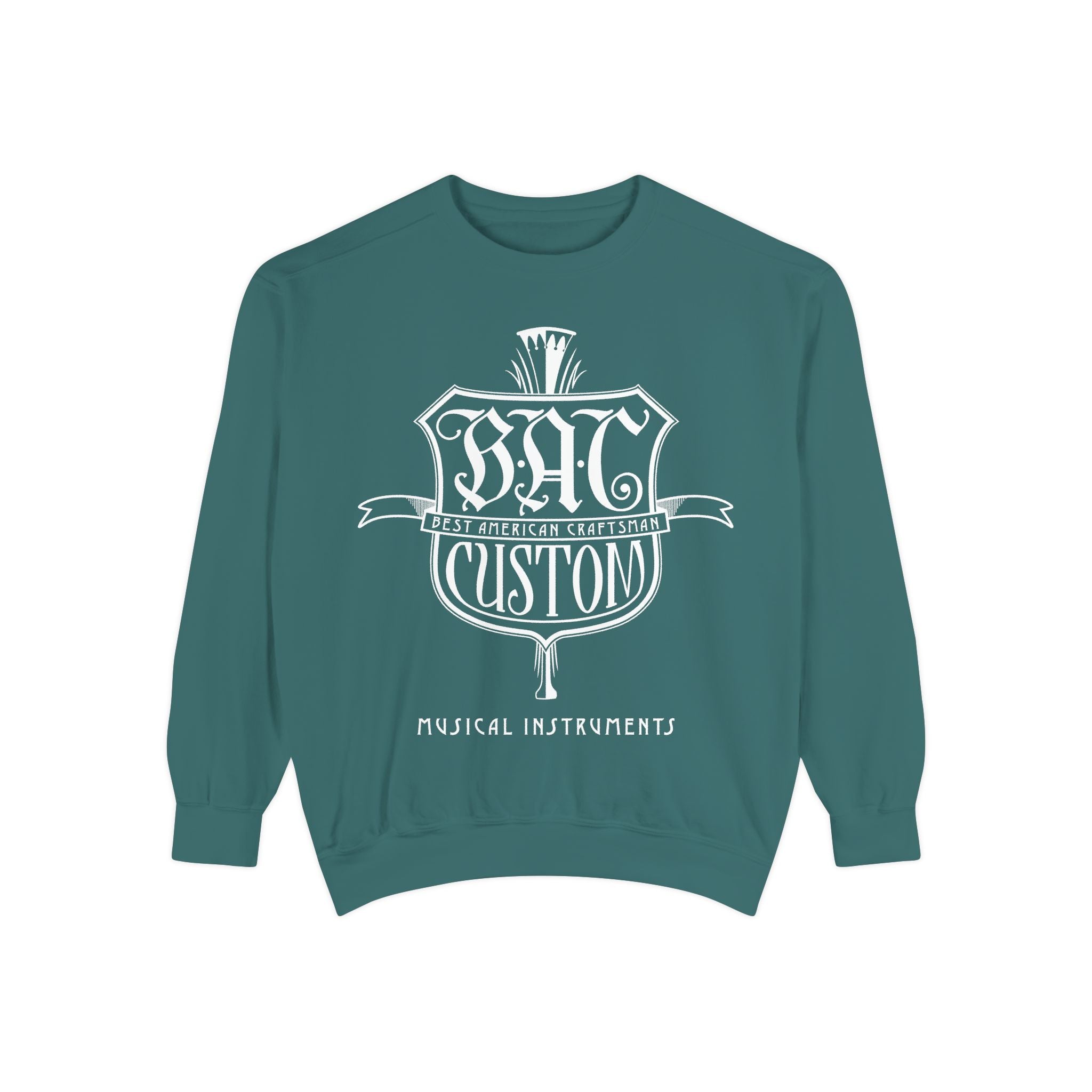 BAC Custom Music Crest Sweatshirt — "Musical Instruments" Garment-Dyed Crewneck
