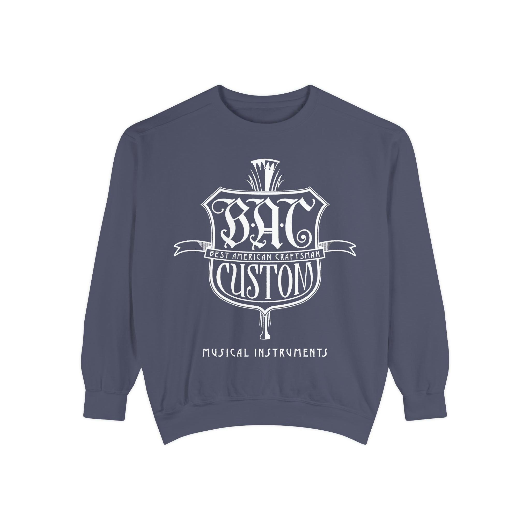 BAC Custom Music Crest Sweatshirt — "Musical Instruments" Garment-Dyed Crewneck