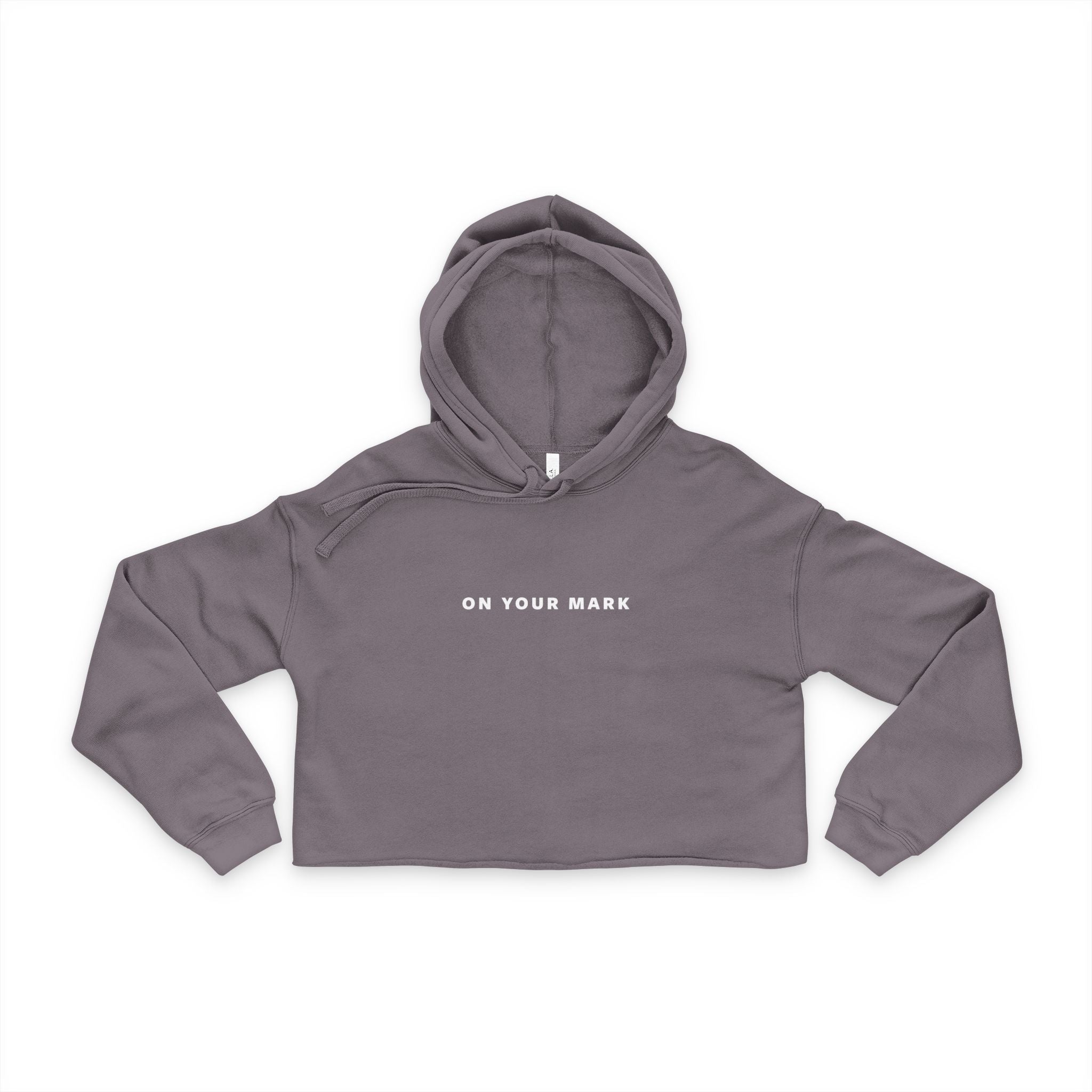 On Your Mark White Logo Cropped Hoodie