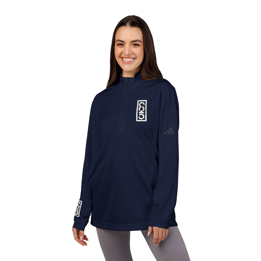 825 White Logo Sleeve/Chest-Embroidered Adidas Quarter-Zip Pullover