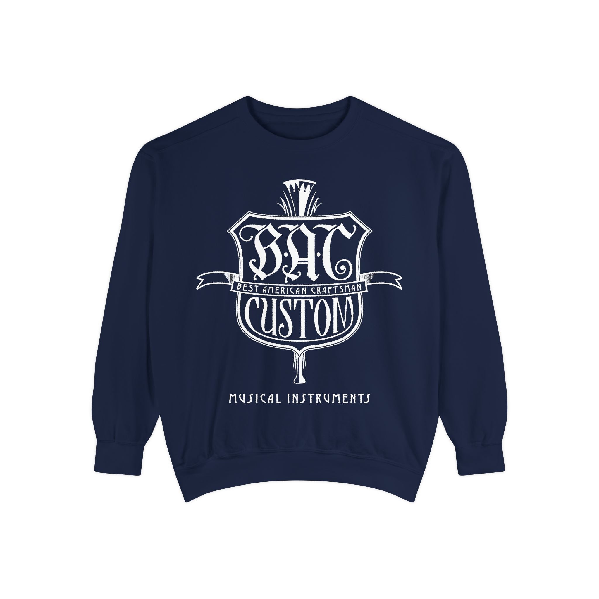 BAC Custom Music Crest Sweatshirt — "Musical Instruments" Garment-Dyed Crewneck