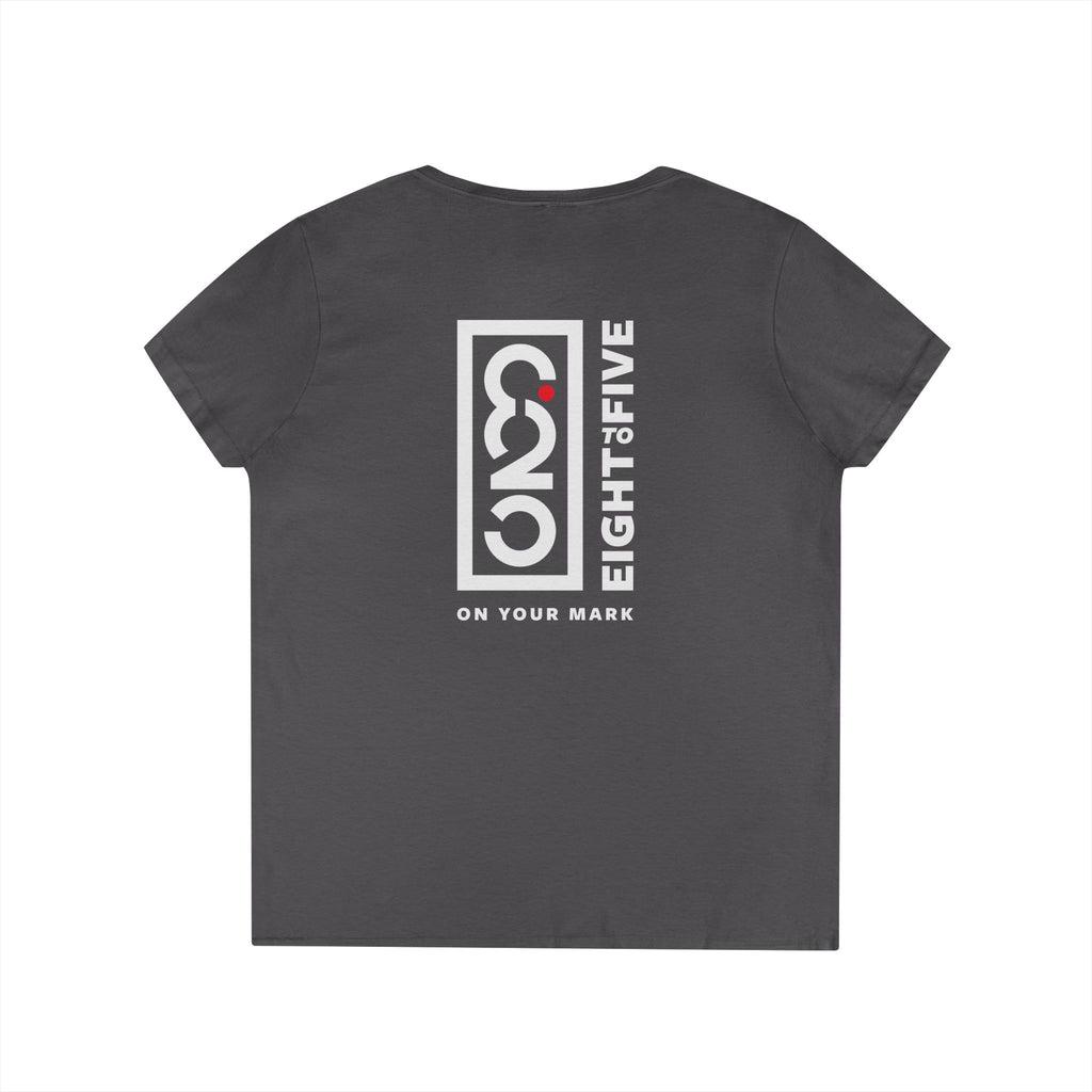 825 White Logo (Back Only) Ladies' V-Neck T-Shirt