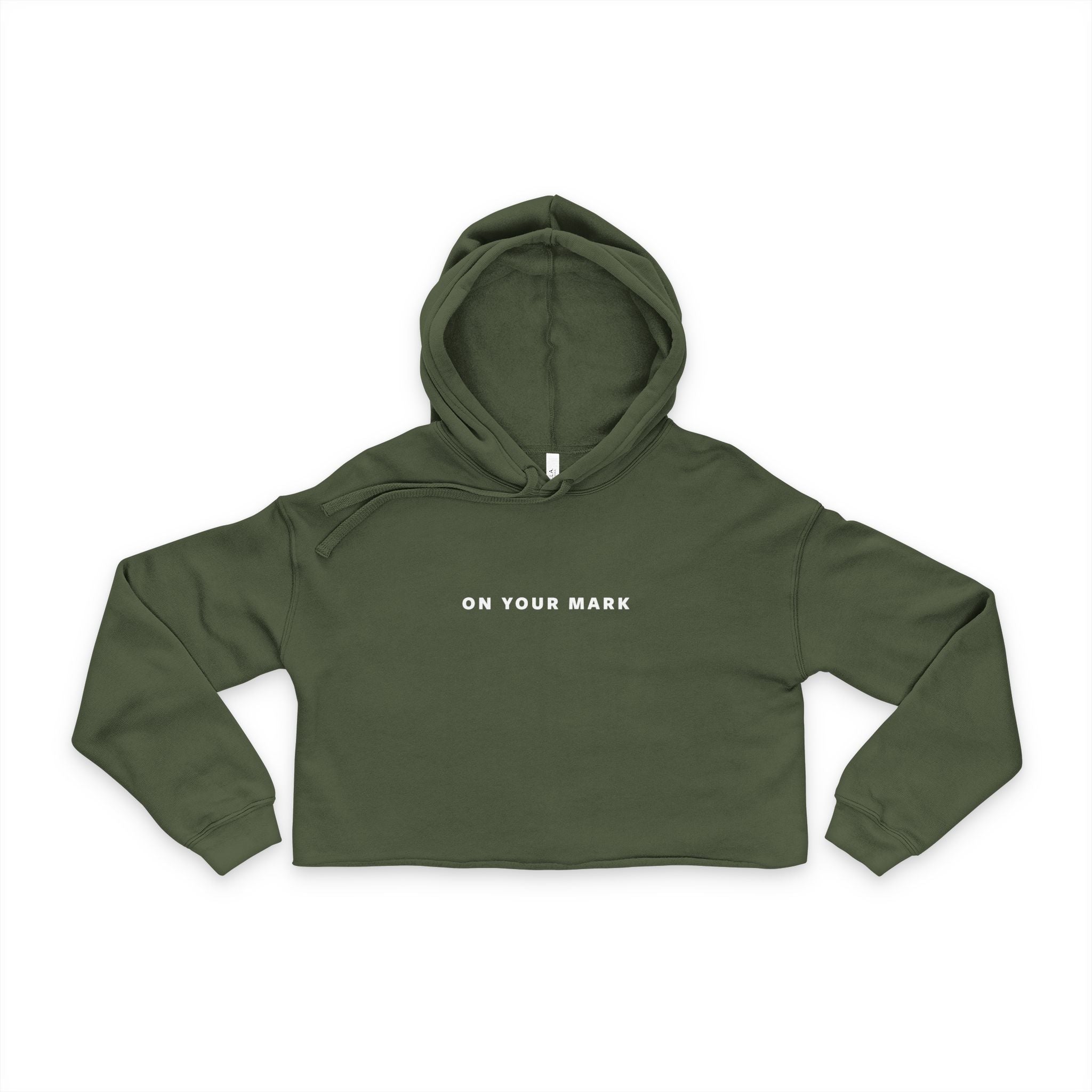 On Your Mark White Logo Cropped Hoodie