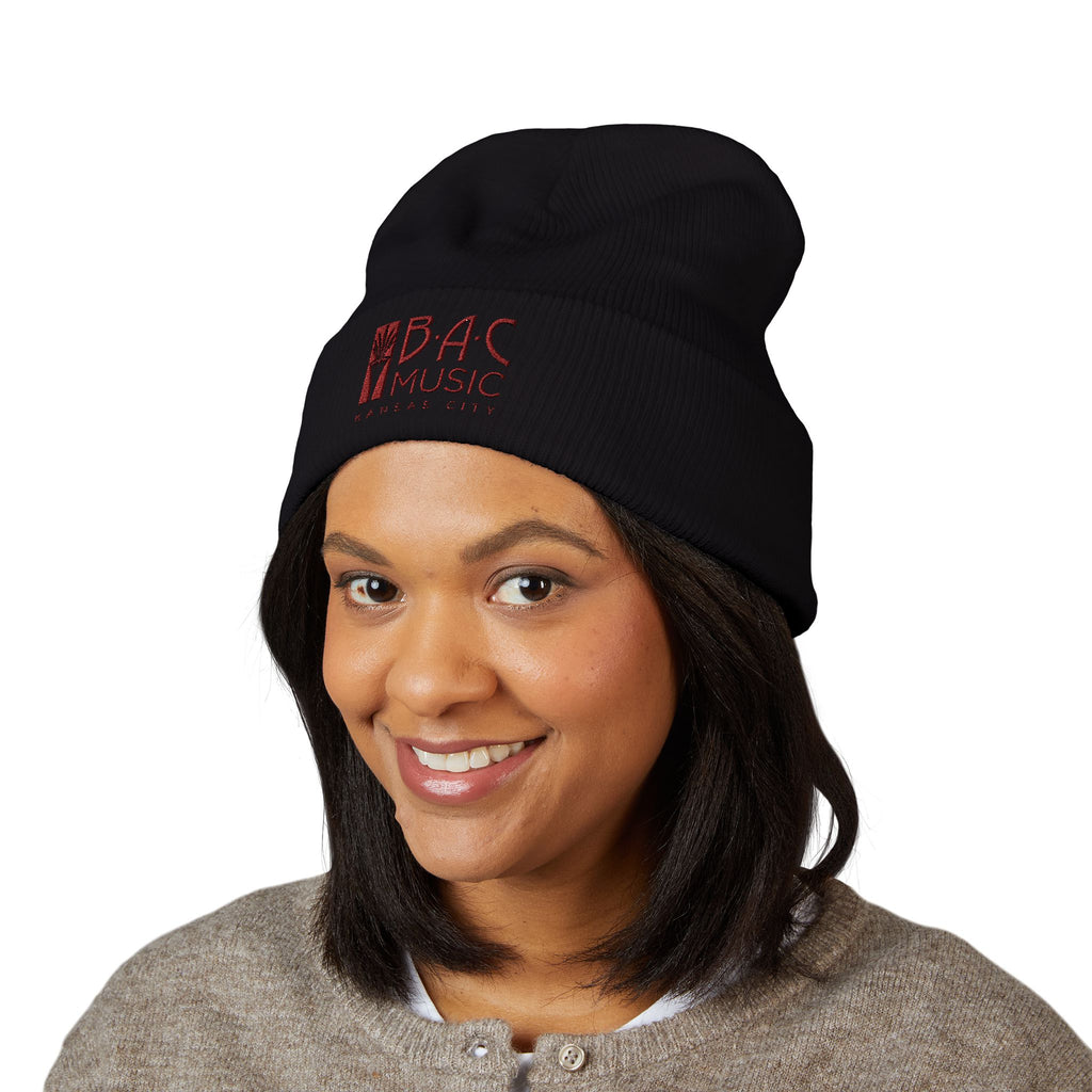 BAC Music Embroidered Cuffed Beanie — College-Style Knit Hat