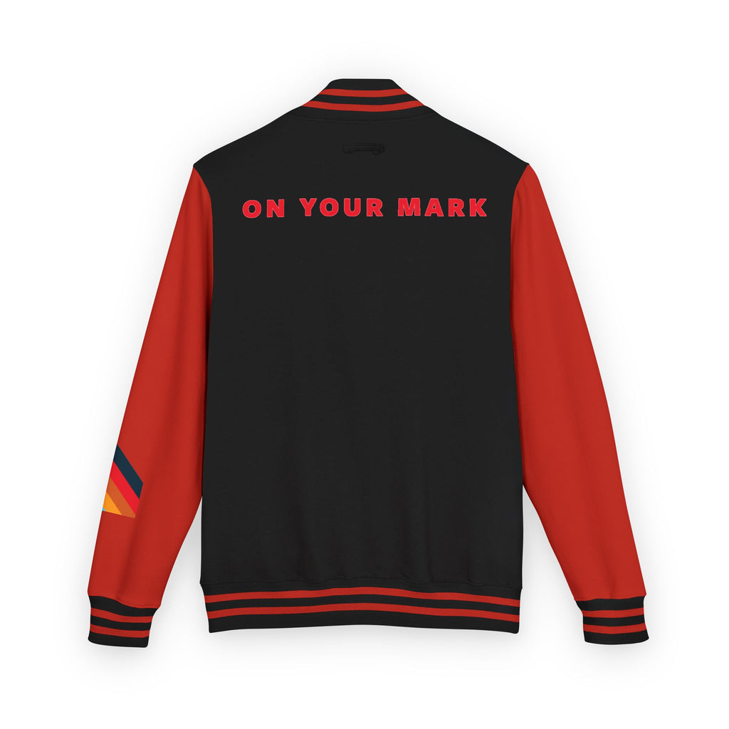 825 On Your Mark Color Stripe and Logo Unisex Heavyweight Letterman Jacket