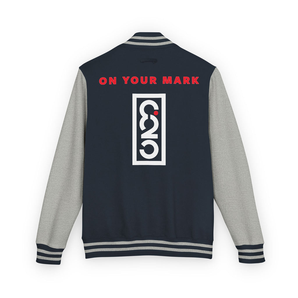 825 On Your Mark Color Stripe and Logo Unisex Heavyweight Letterman Jacket