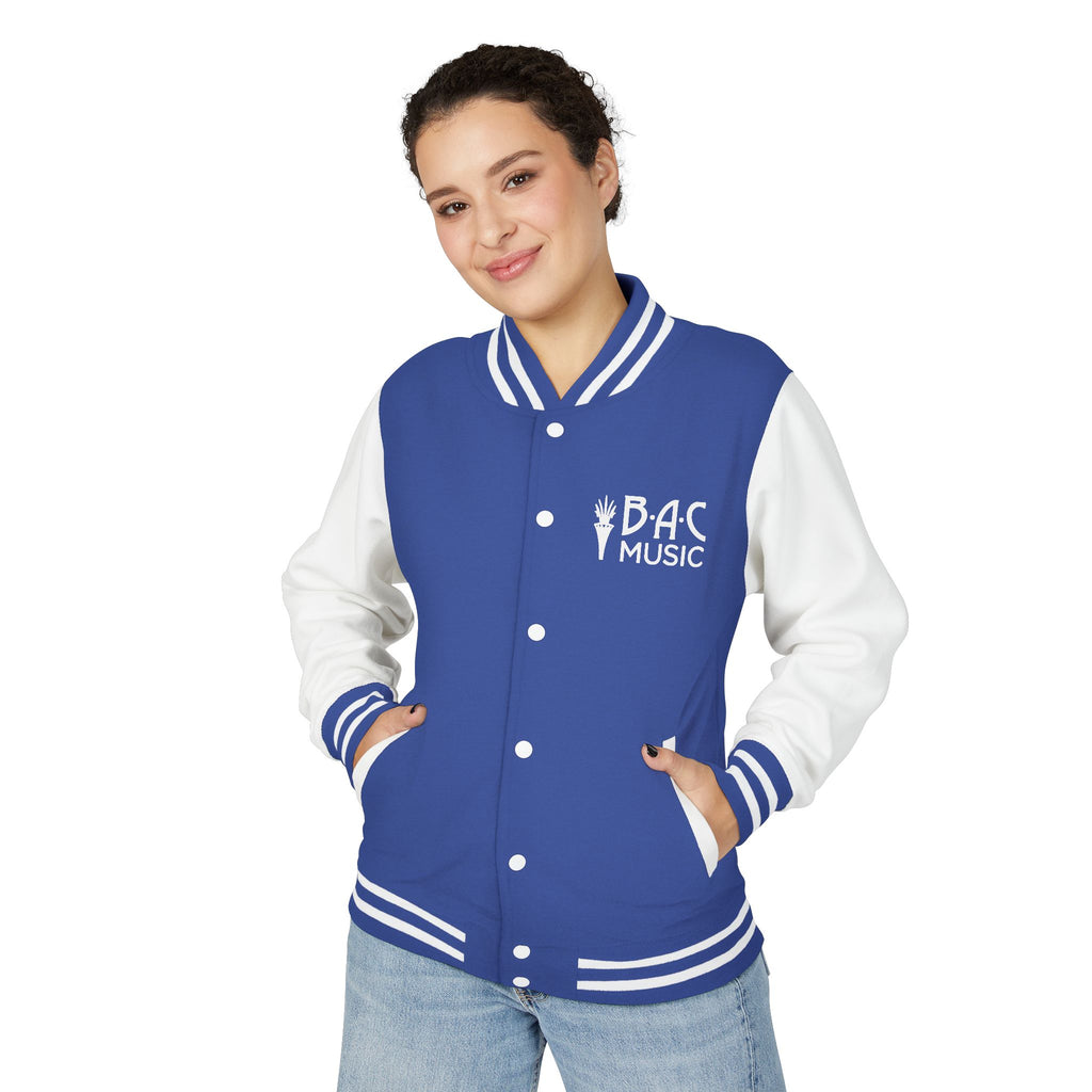 825 On Your Mark Color Stripe and Logo Unisex Heavyweight Letterman Jacket