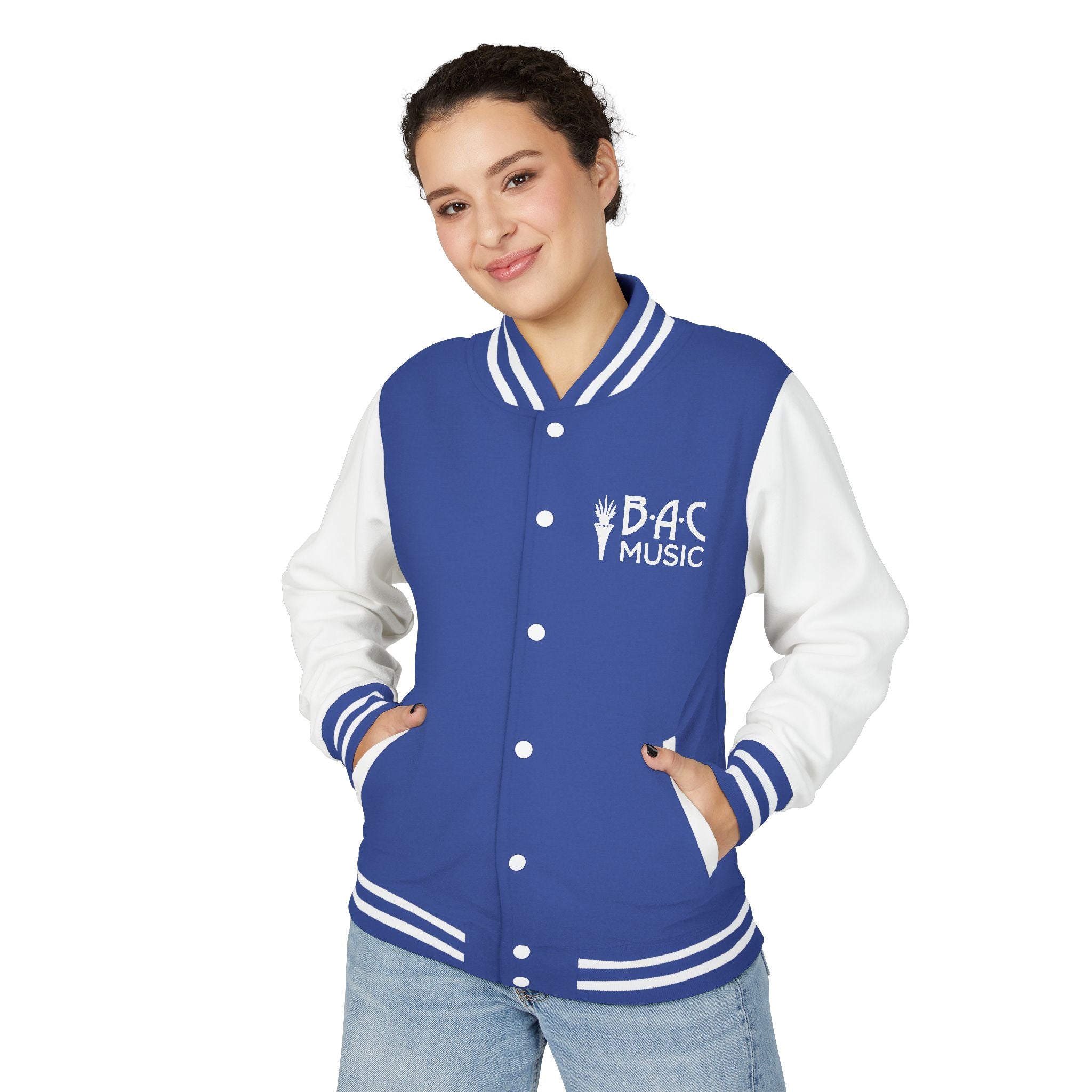 825 On Your Mark Color Stripe and Logo Unisex Heavyweight Letterman Jacket