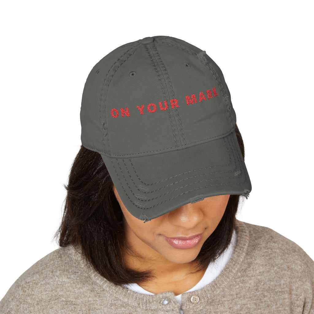 825 On Your Mark Embroidered Distressed Hat