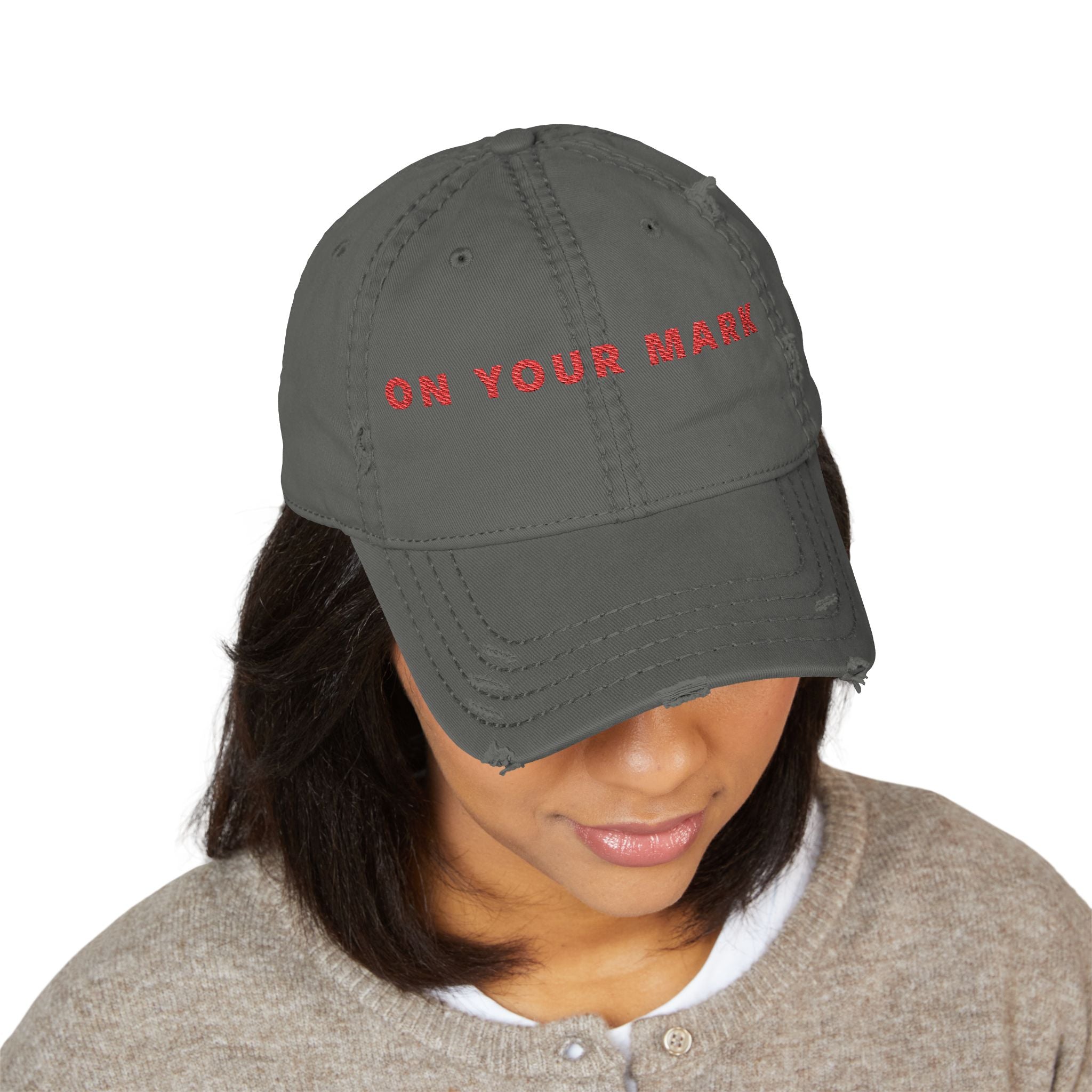 825 On Your Mark Embroidered Distressed Hat