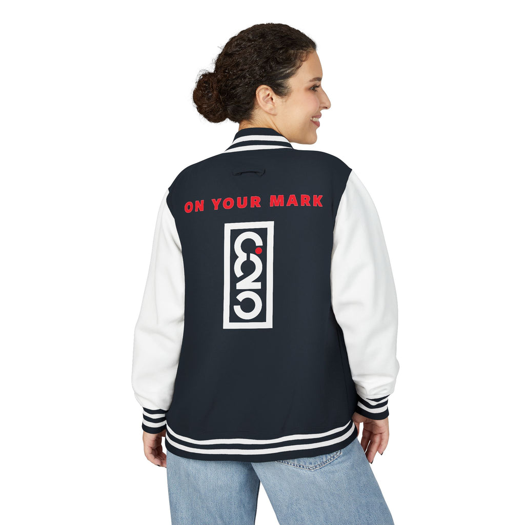 825 On Your Mark Color Stripe and Logo Unisex Heavyweight Letterman Jacket