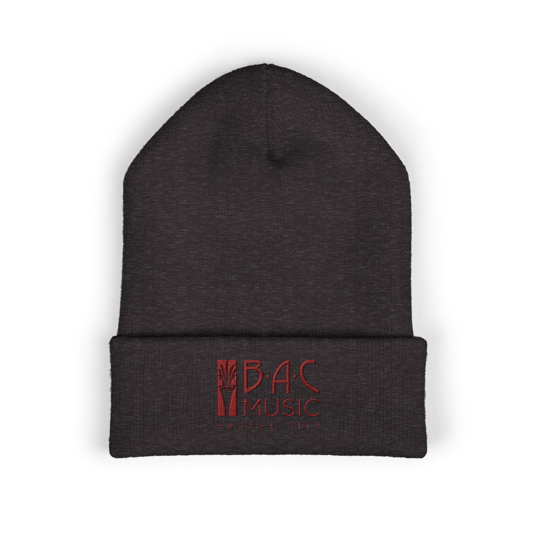 BAC Music Embroidered Cuffed Beanie — College-Style Knit Hat
