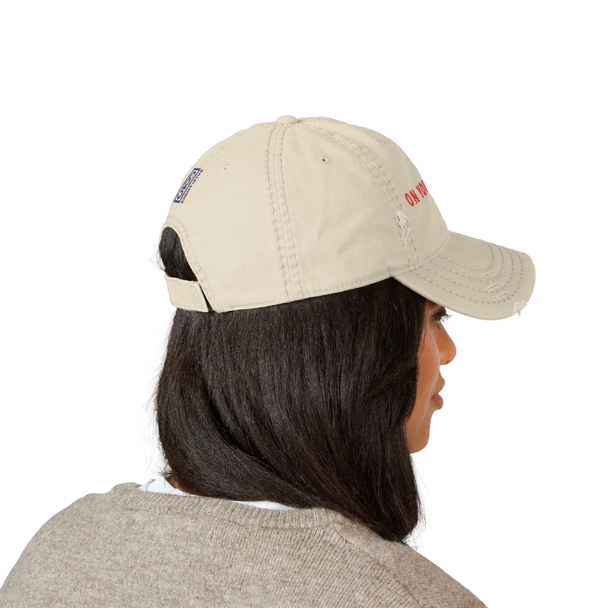 825 On Your Mark Embroidered Distressed Hat