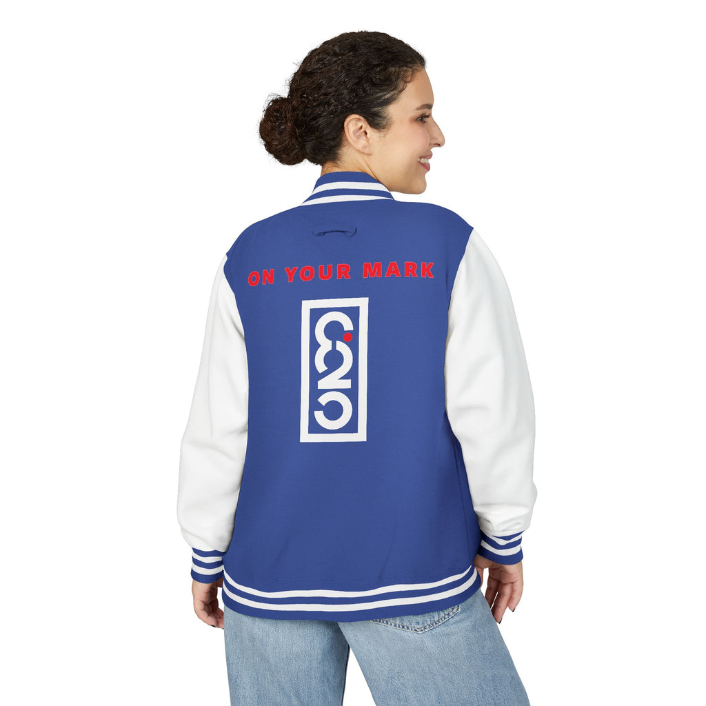 825 On Your Mark Color Stripe and Logo Unisex Heavyweight Letterman Jacket