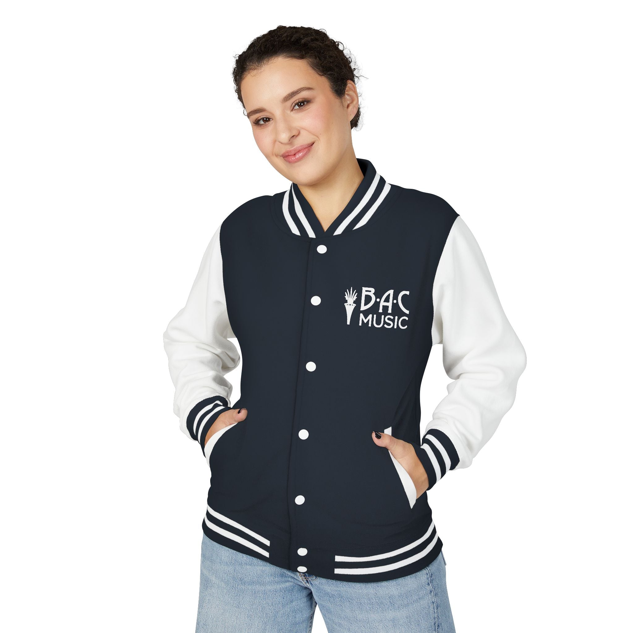 825 On Your Mark Color Stripe and Logo Unisex Heavyweight Letterman Jacket