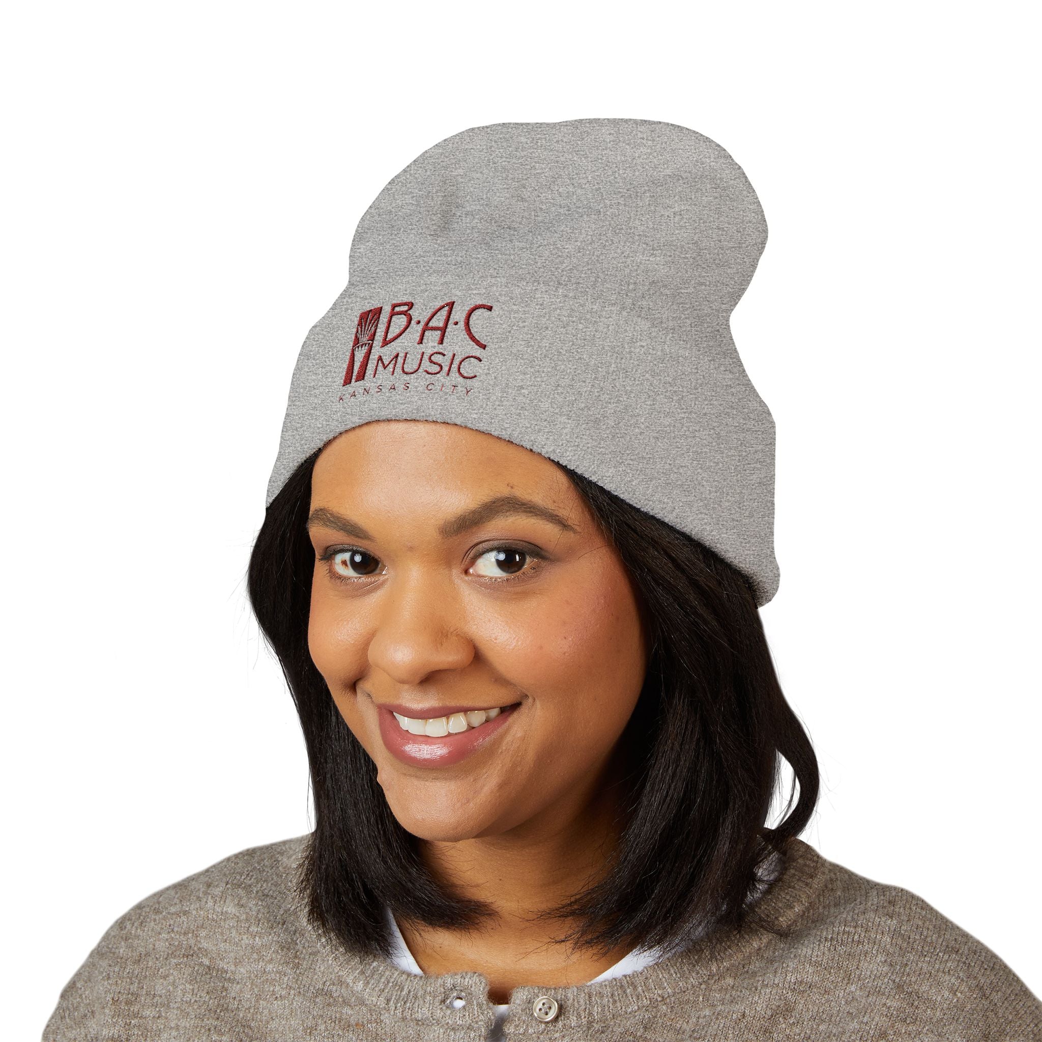 BAC Music Embroidered Cuffed Beanie — College-Style Knit Hat