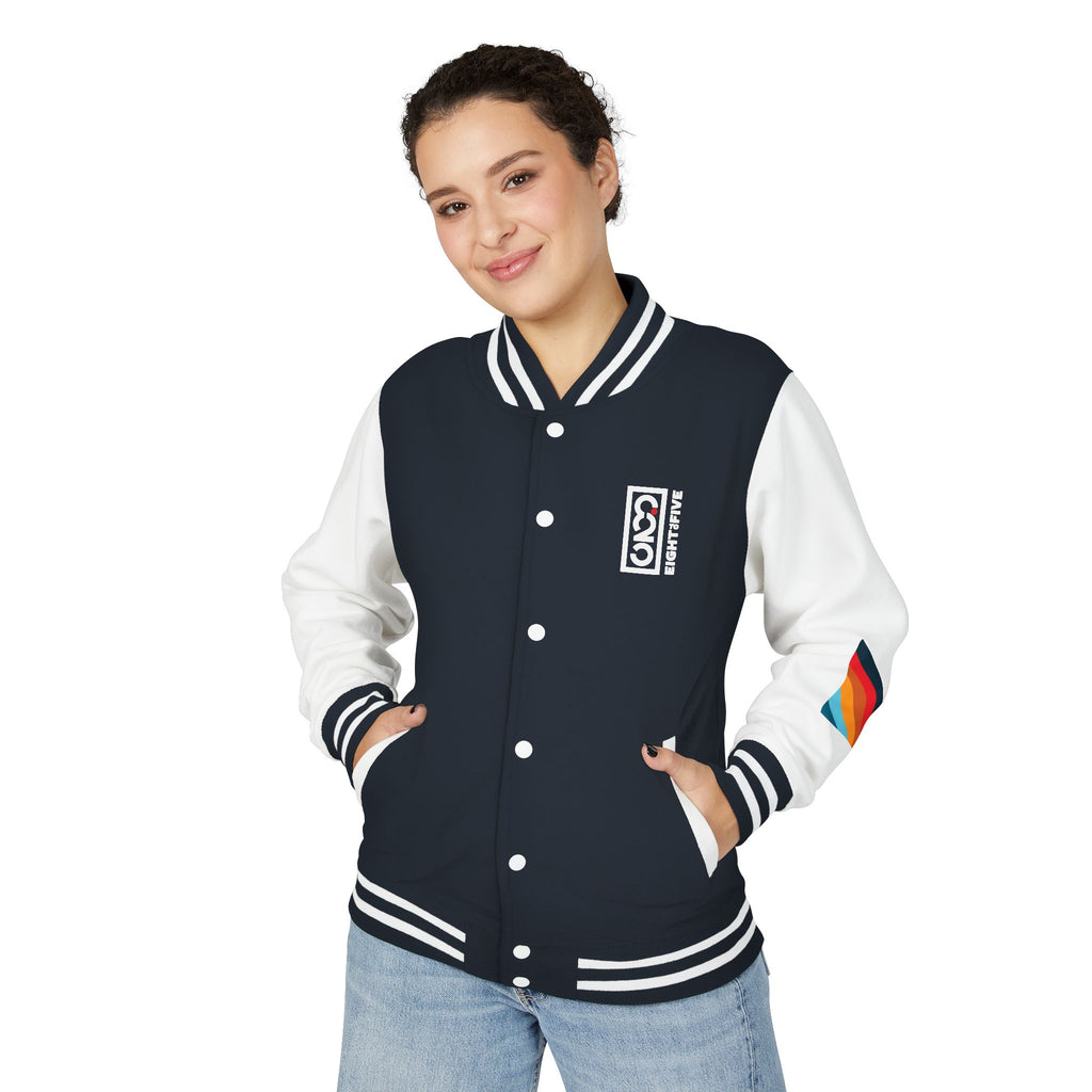 825 On Your Mark Color Stripe and Logo Unisex Heavyweight Letterman Jacket