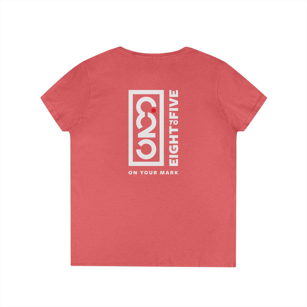 825 White Logo (Back Only) Ladies' V-Neck T-Shirt