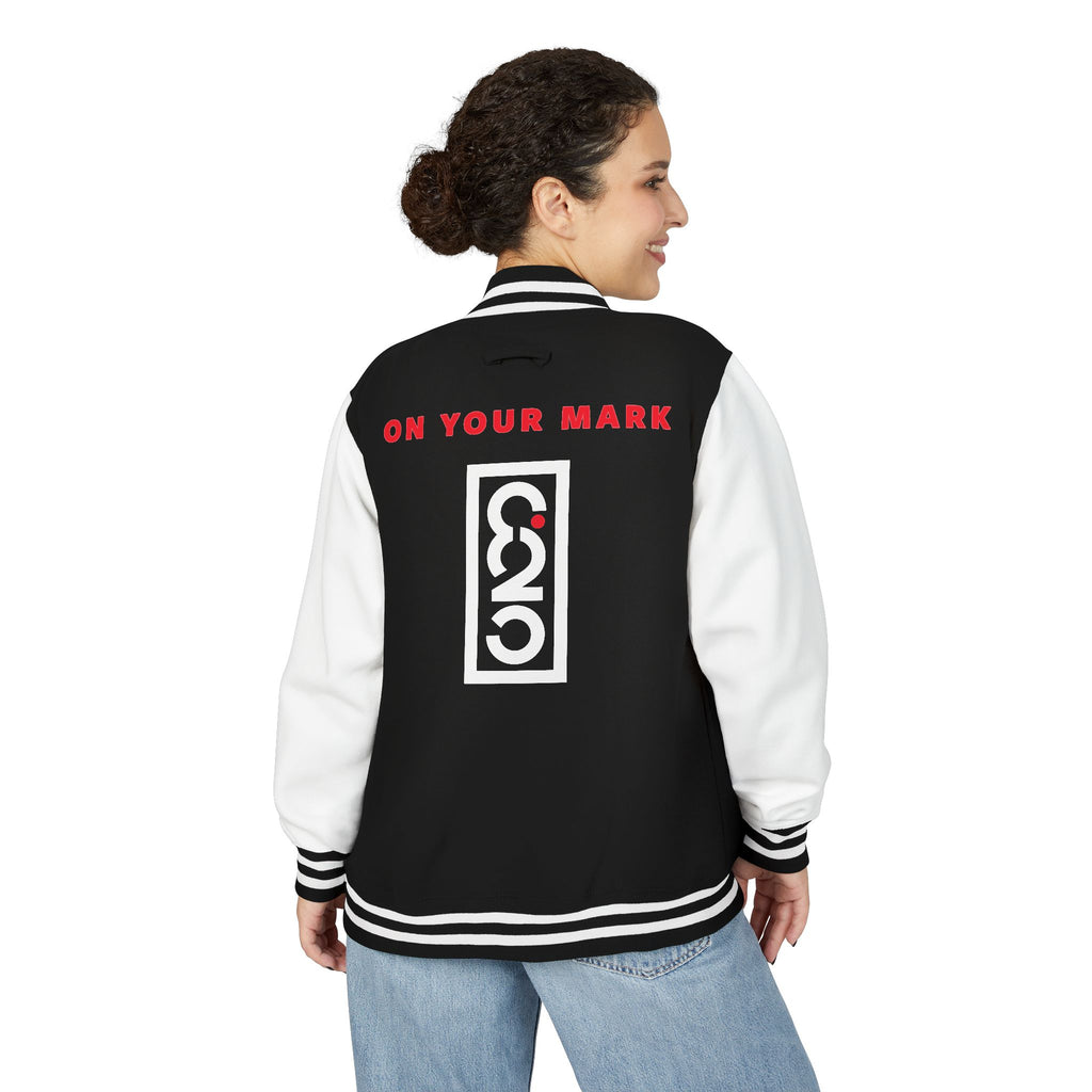 825 On Your Mark Color Stripe and Logo Unisex Heavyweight Letterman Jacket