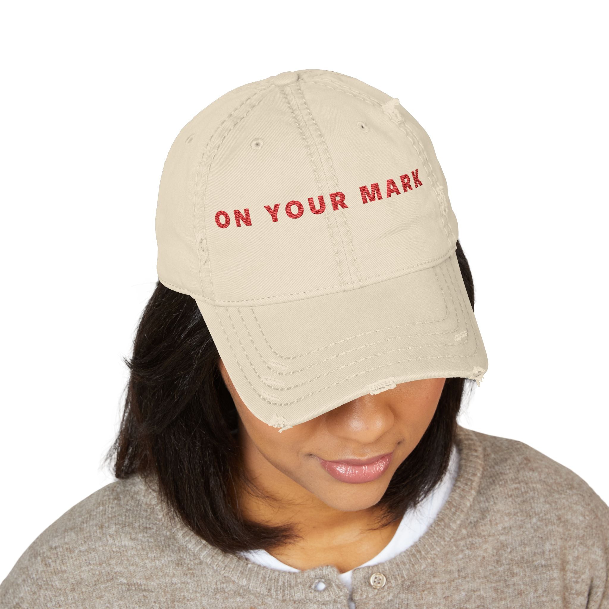 825 On Your Mark Embroidered Distressed Hat