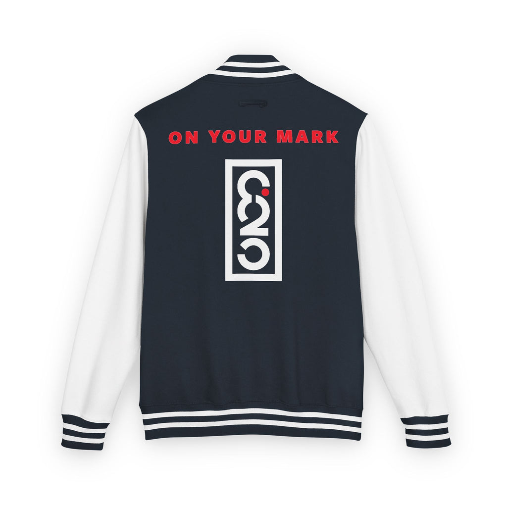 825 On Your Mark Color Stripe and Logo Unisex Heavyweight Letterman Jacket