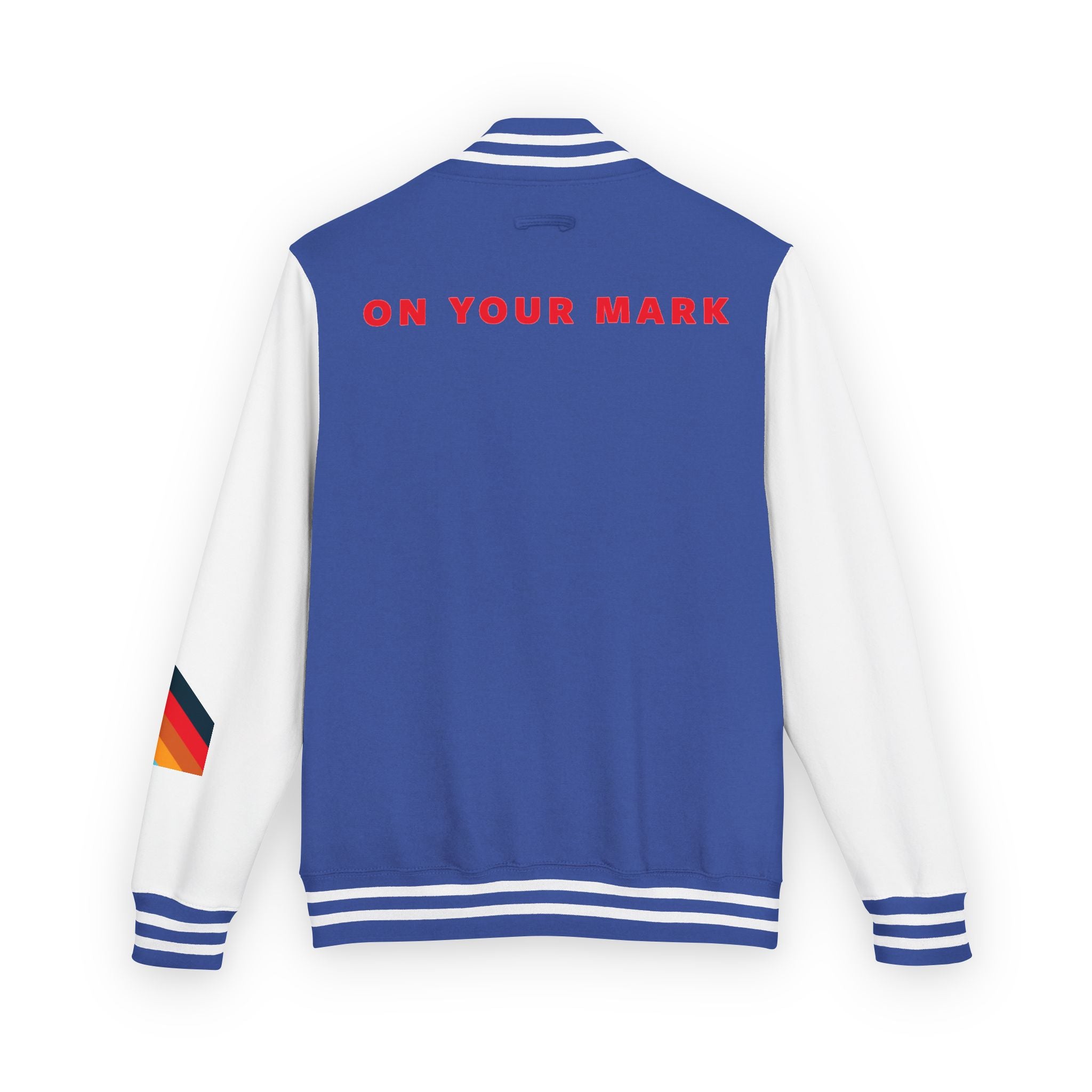 825 On Your Mark Color Stripe and Logo Unisex Heavyweight Letterman Jacket