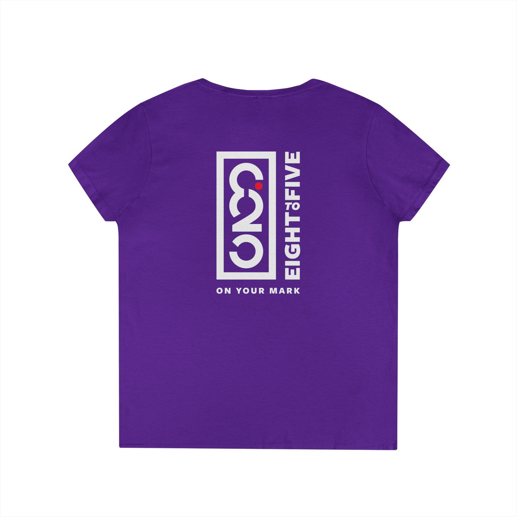 825 White Logo (Back Only) Ladies' V-Neck T-Shirt