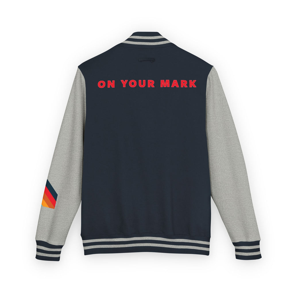 825 On Your Mark Color Stripe and Logo Unisex Heavyweight Letterman Jacket