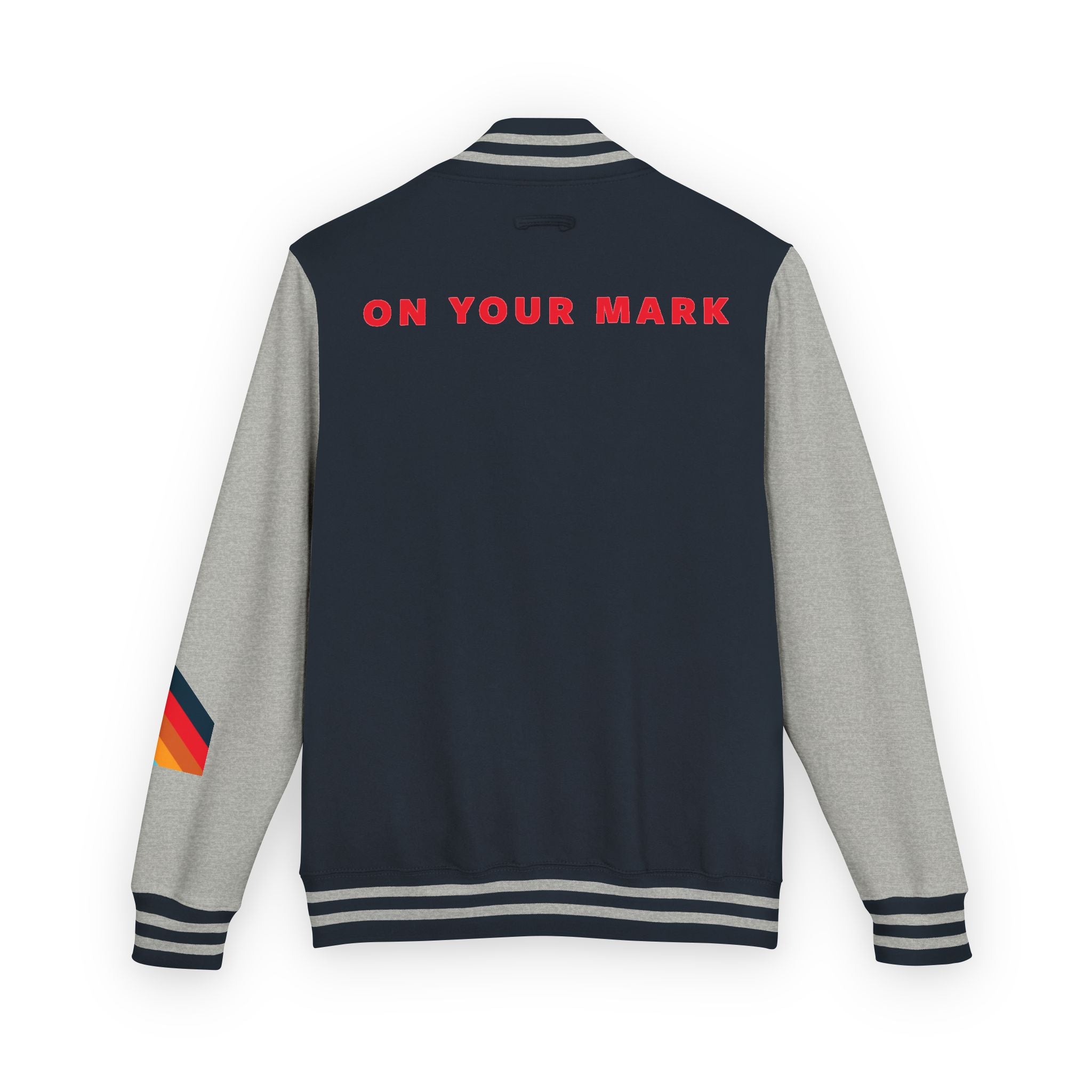 825 On Your Mark Color Stripe and Logo Unisex Heavyweight Letterman Jacket